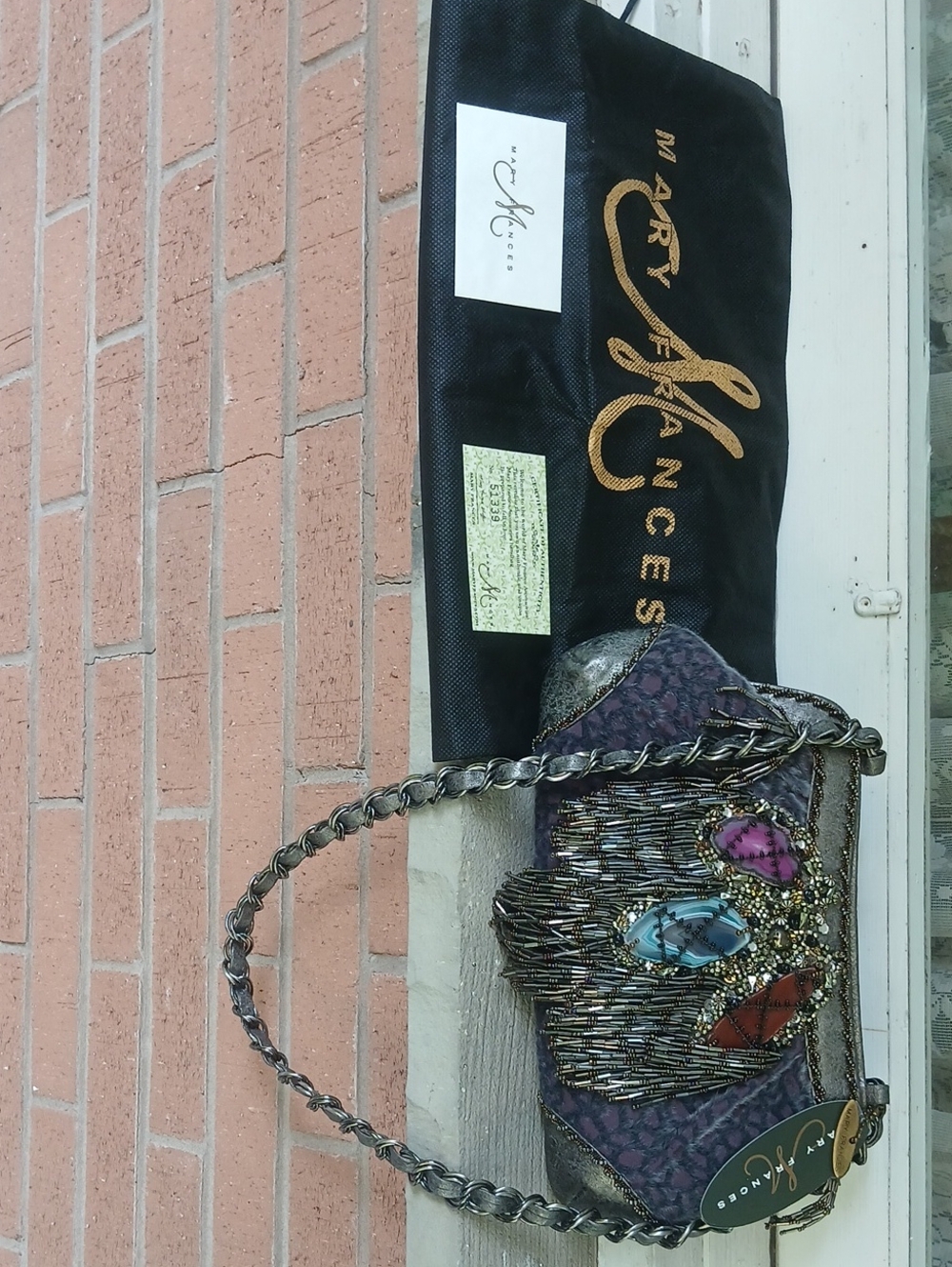 Mary Frances Gray Shoulder Bag with Gunmetal Bead Fringe - Picture 11 of 11
